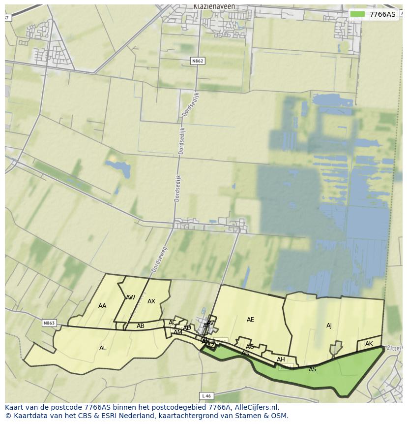 Afbeelding van het postcodegebied 7766 AS op de kaart.