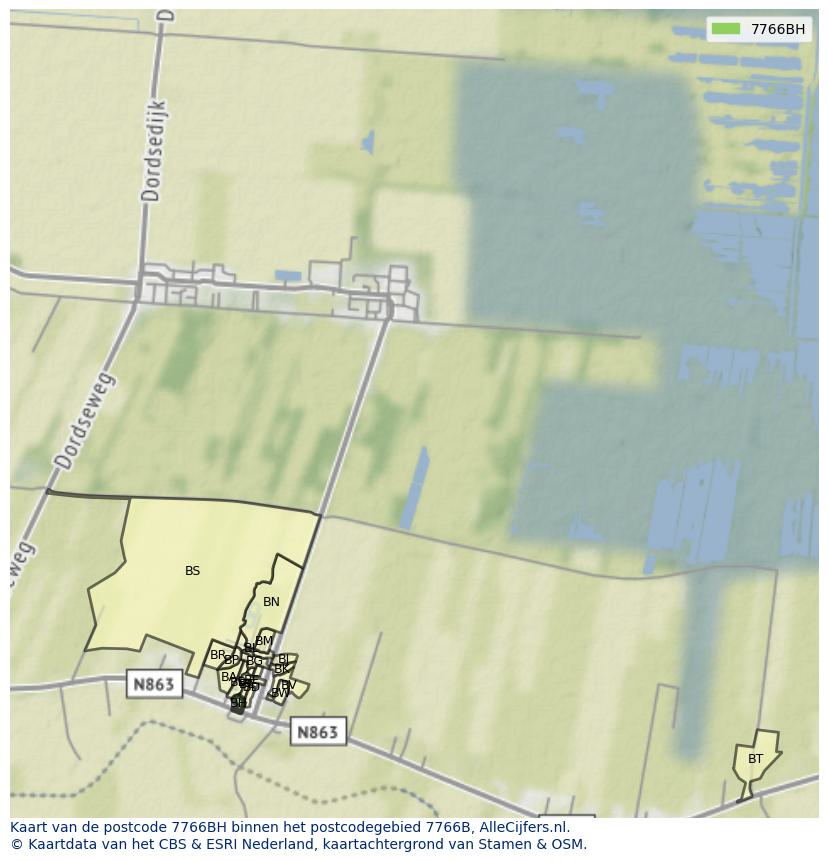 Afbeelding van het postcodegebied 7766 BH op de kaart.