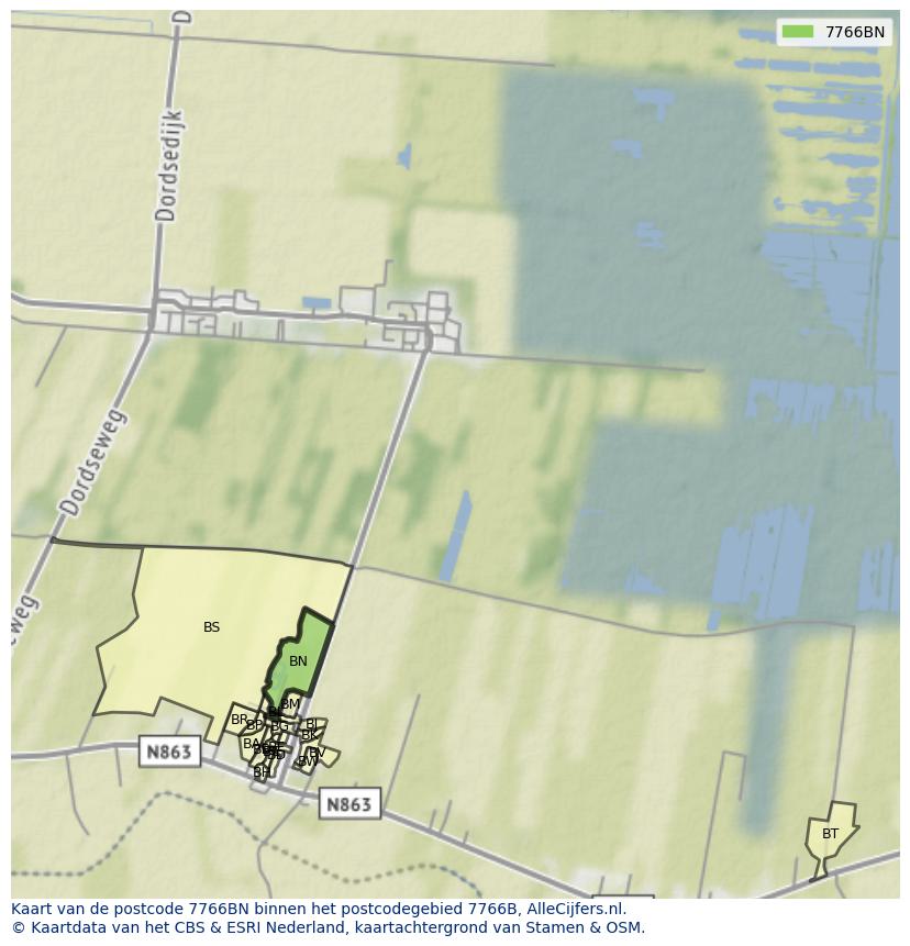 Afbeelding van het postcodegebied 7766 BN op de kaart.