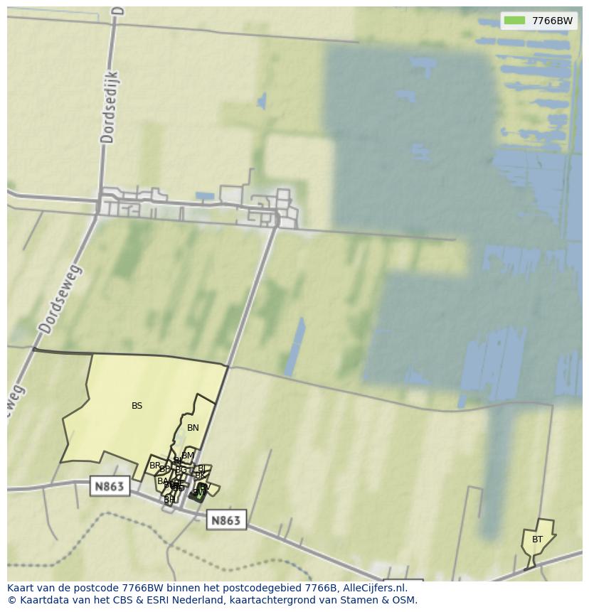Afbeelding van het postcodegebied 7766 BW op de kaart.