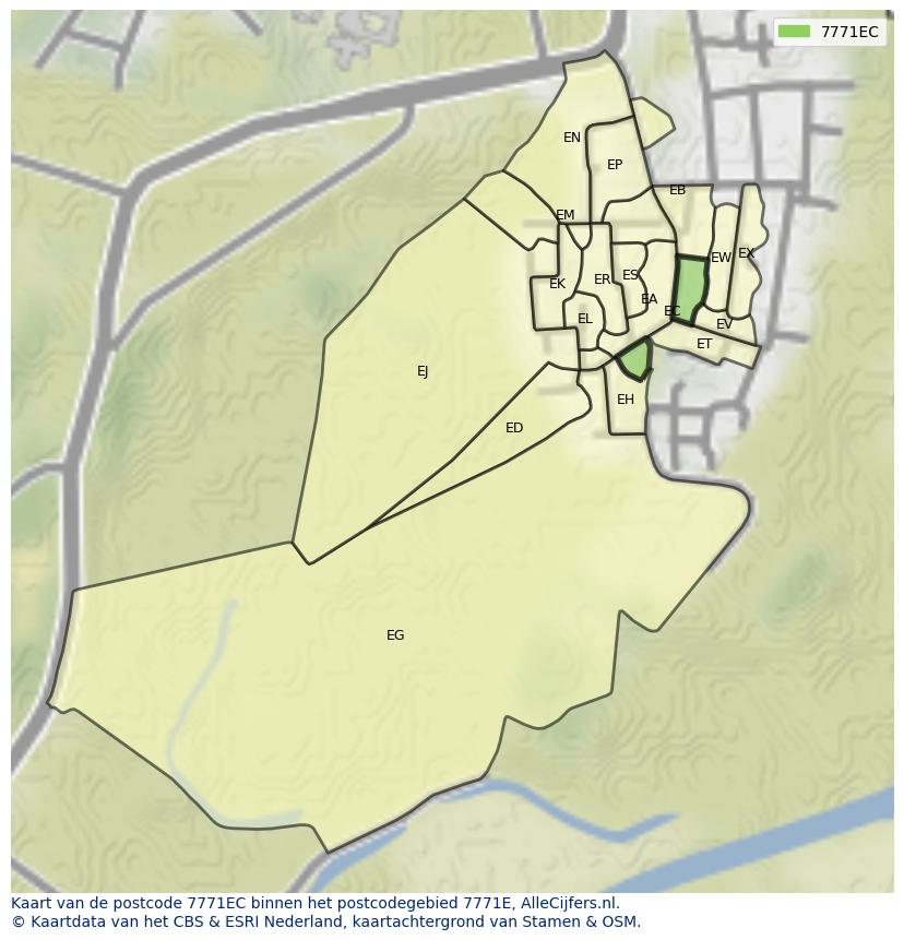 Afbeelding van het postcodegebied 7771 EC op de kaart.