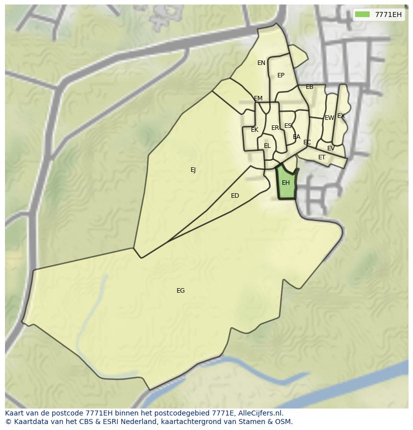 Afbeelding van het postcodegebied 7771 EH op de kaart.