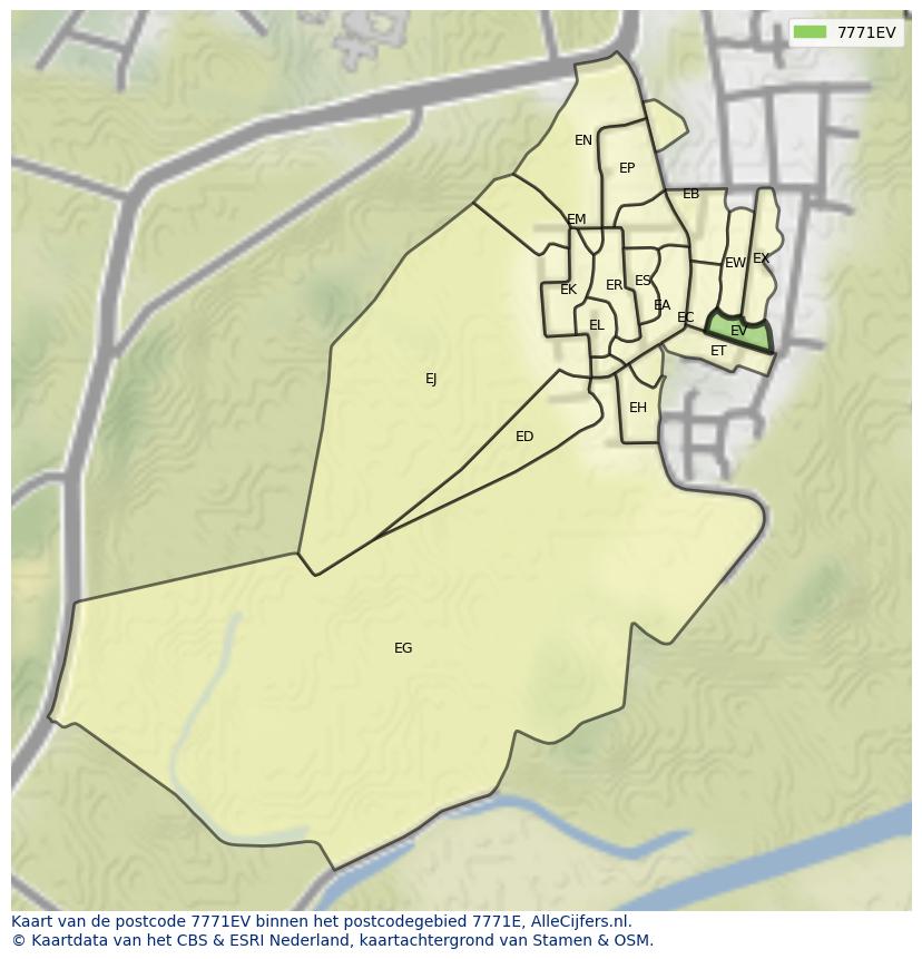 Afbeelding van het postcodegebied 7771 EV op de kaart.