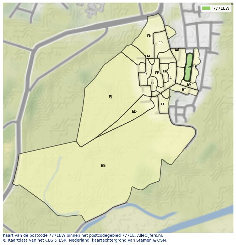 Afbeelding van het postcodegebied 7771 EW op de kaart.