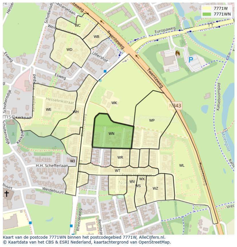 Afbeelding van het postcodegebied 7771 WN op de kaart.