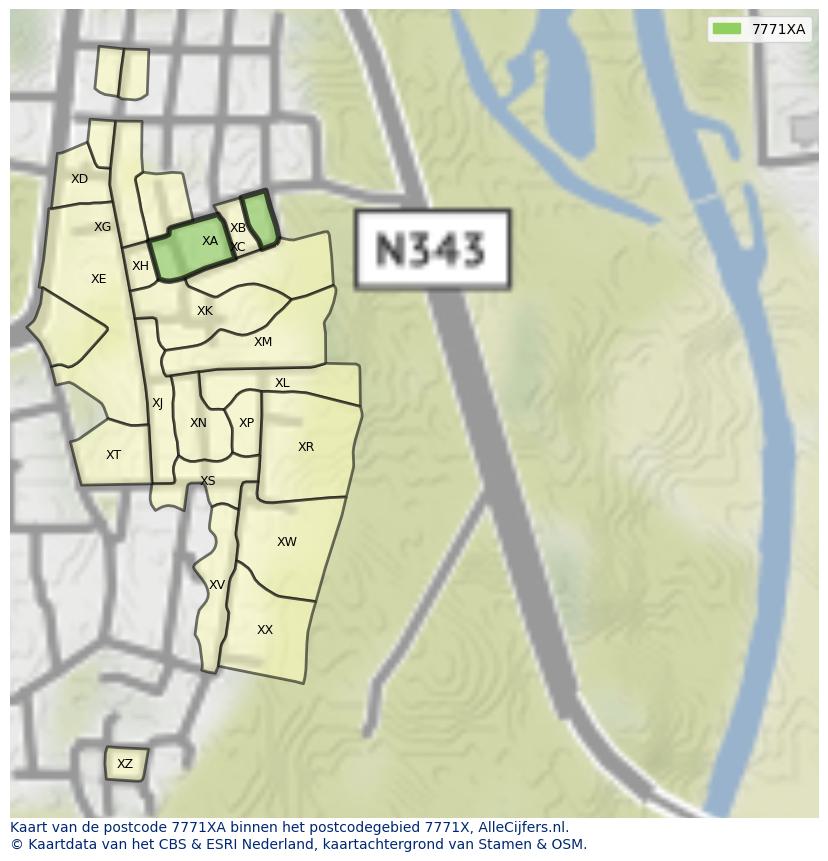 Afbeelding van het postcodegebied 7771 XA op de kaart.