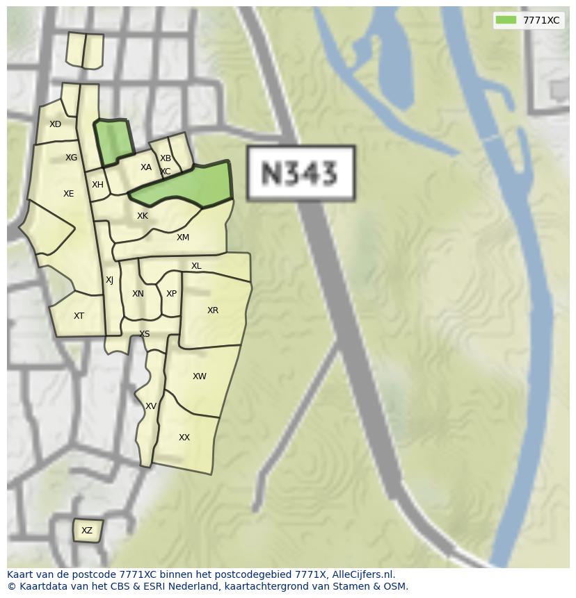Afbeelding van het postcodegebied 7771 XC op de kaart.