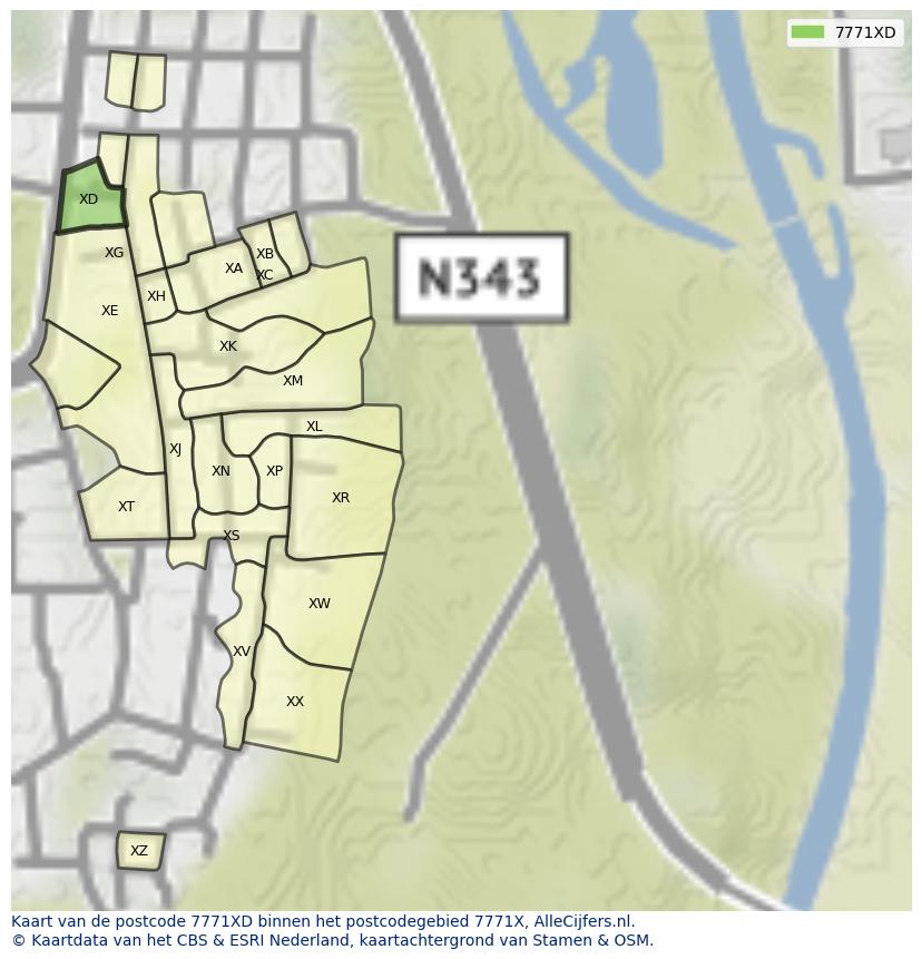 Afbeelding van het postcodegebied 7771 XD op de kaart.