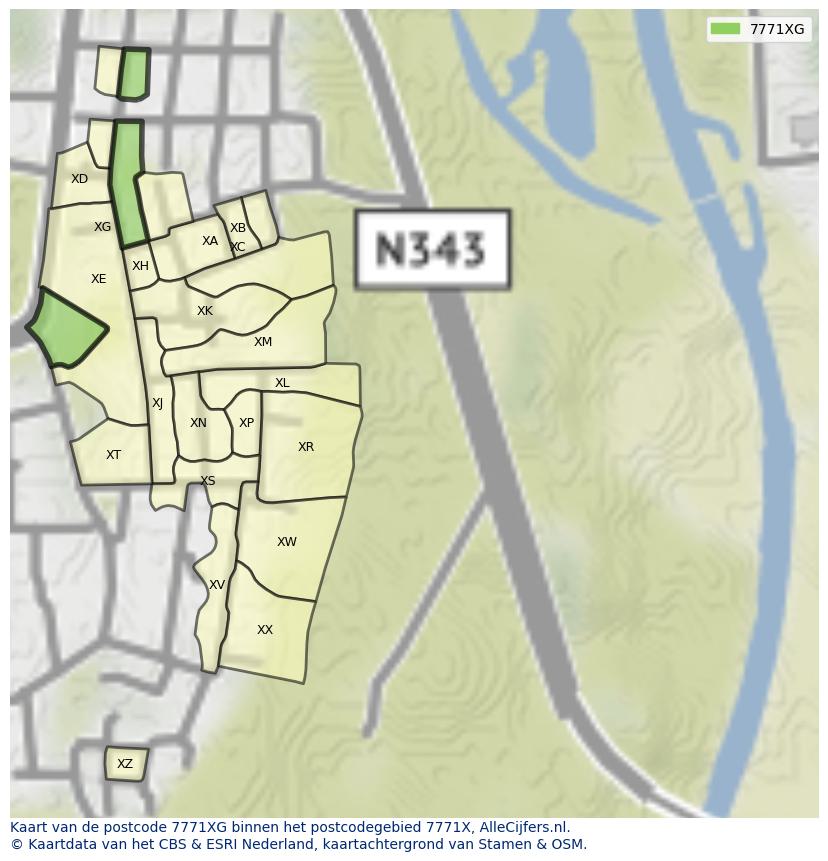 Afbeelding van het postcodegebied 7771 XG op de kaart.