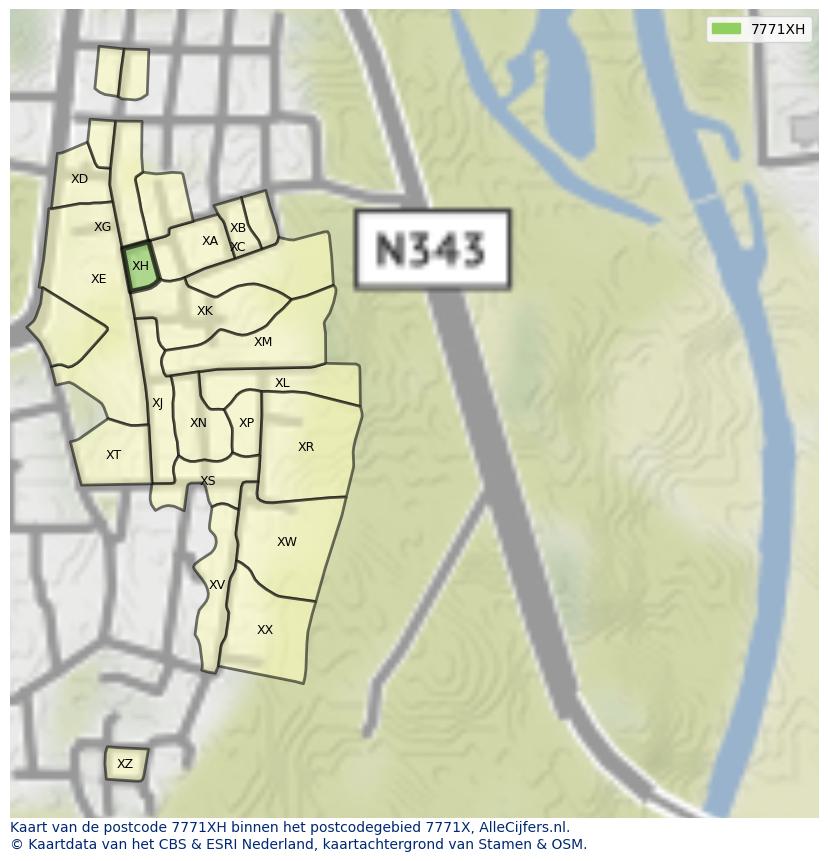 Afbeelding van het postcodegebied 7771 XH op de kaart.