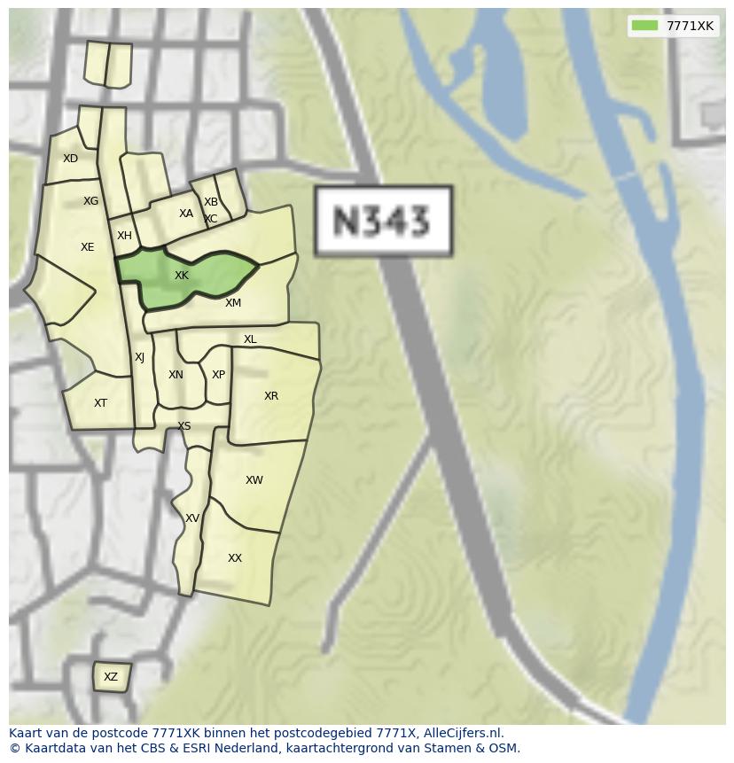 Afbeelding van het postcodegebied 7771 XK op de kaart.
