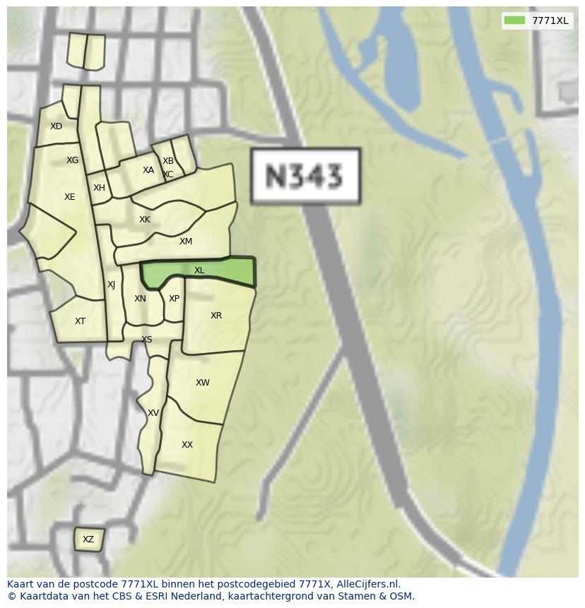 Afbeelding van het postcodegebied 7771 XL op de kaart.