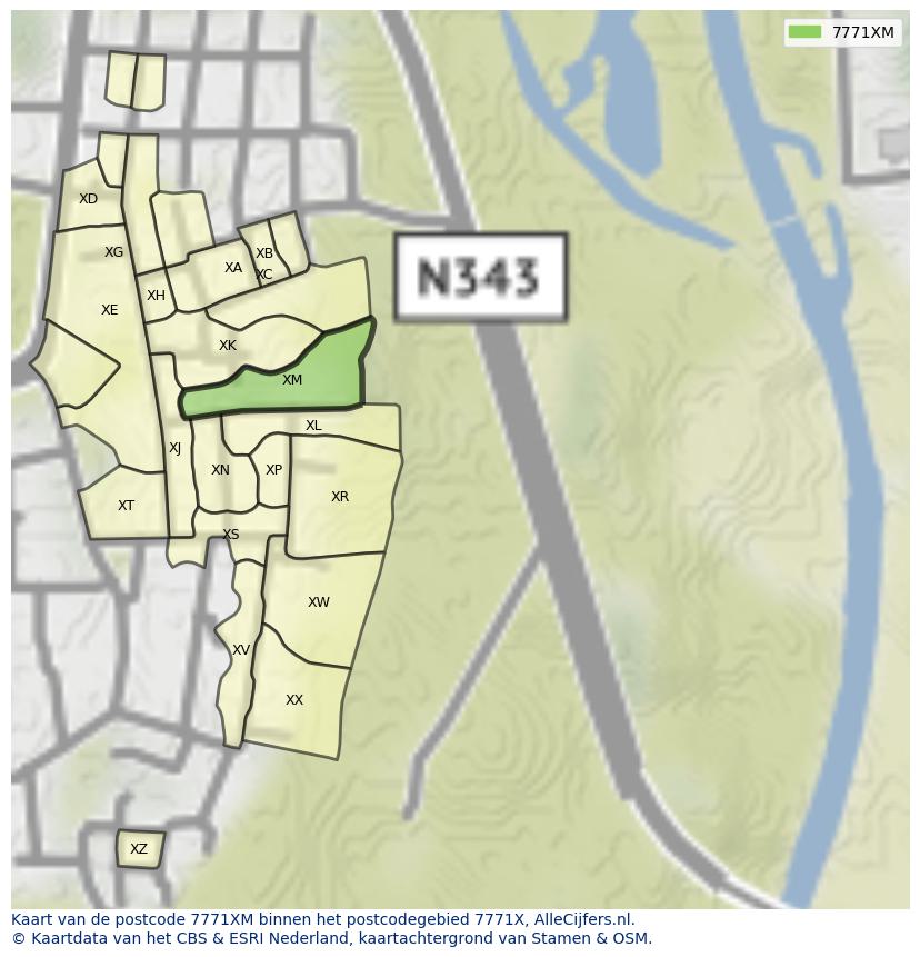 Afbeelding van het postcodegebied 7771 XM op de kaart.