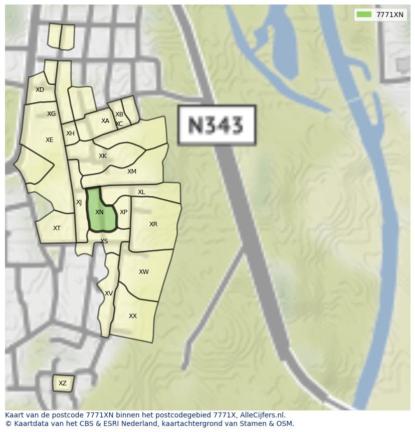 Afbeelding van het postcodegebied 7771 XN op de kaart.