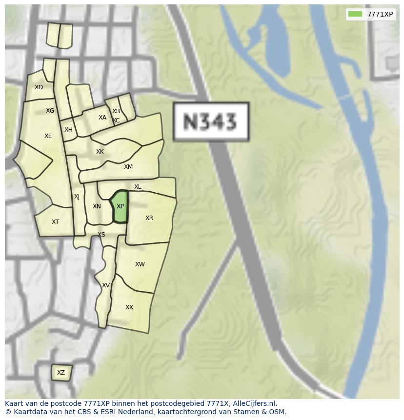 Afbeelding van het postcodegebied 7771 XP op de kaart.