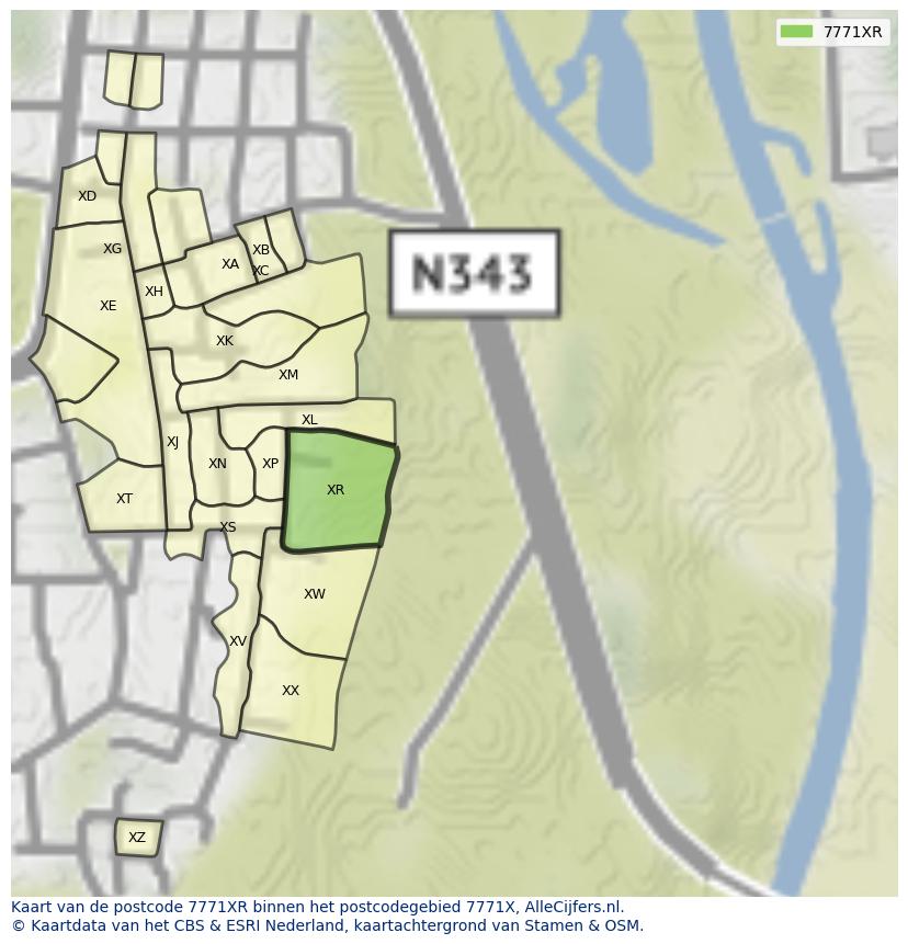 Afbeelding van het postcodegebied 7771 XR op de kaart.