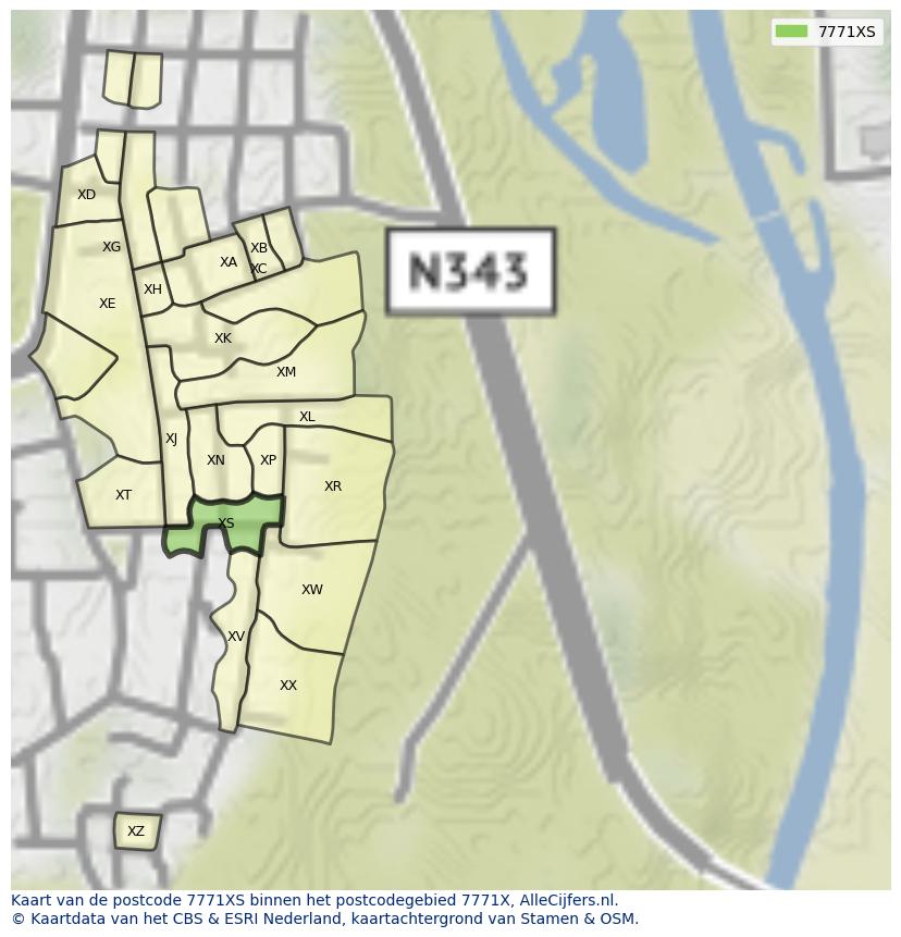 Afbeelding van het postcodegebied 7771 XS op de kaart.