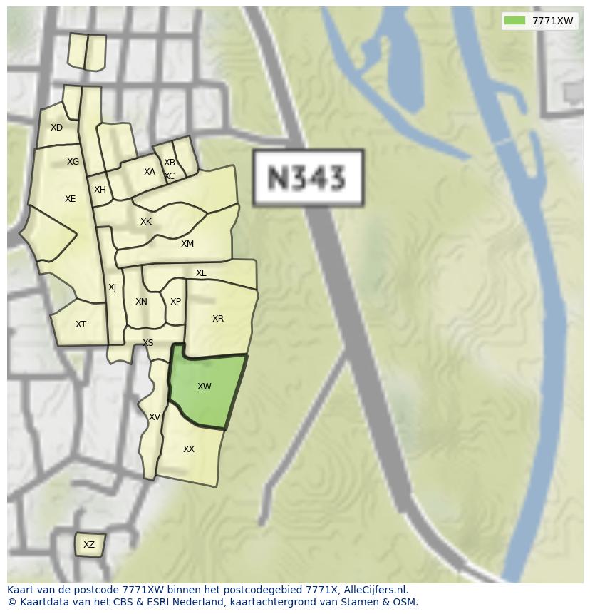 Afbeelding van het postcodegebied 7771 XW op de kaart.