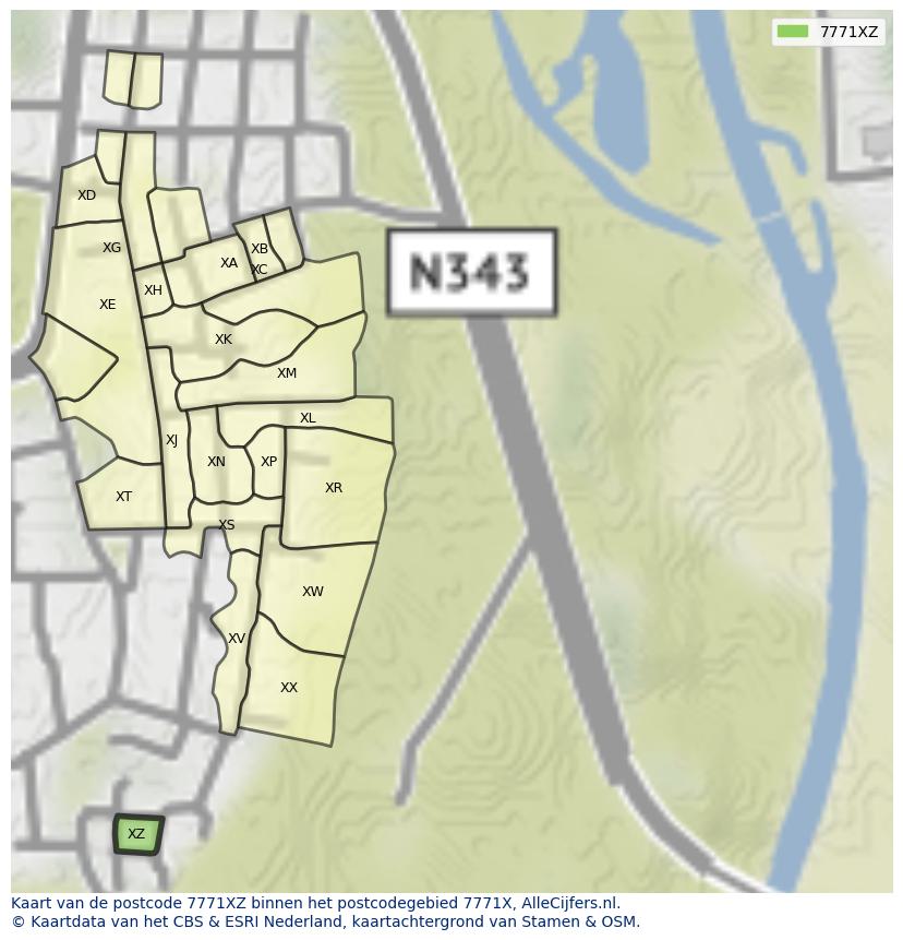Afbeelding van het postcodegebied 7771 XZ op de kaart.