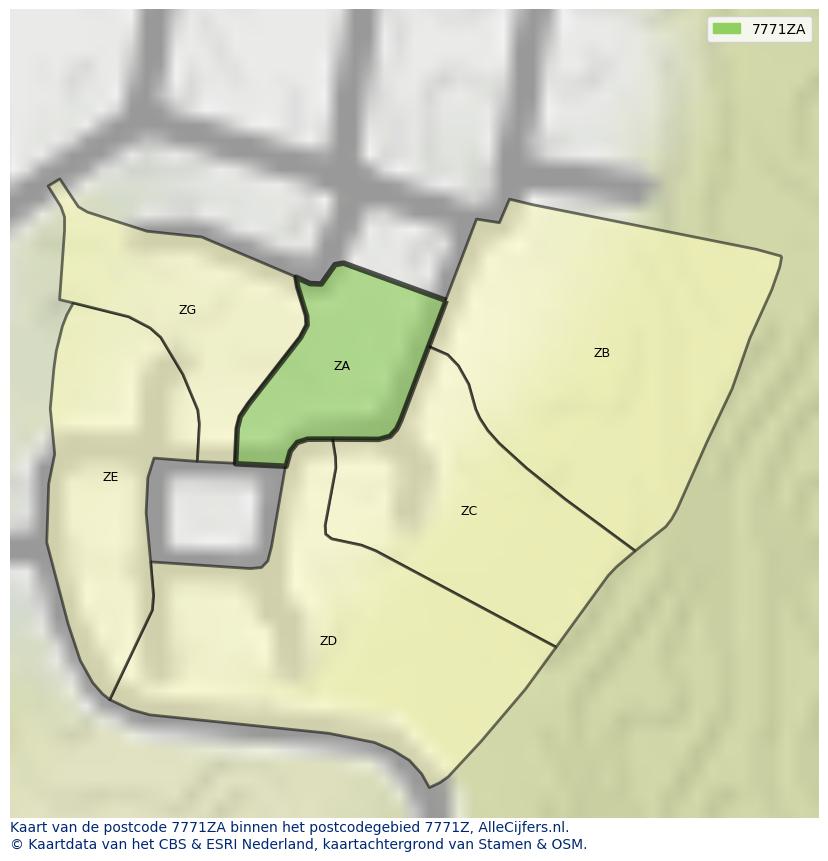 Afbeelding van het postcodegebied 7771 ZA op de kaart.
