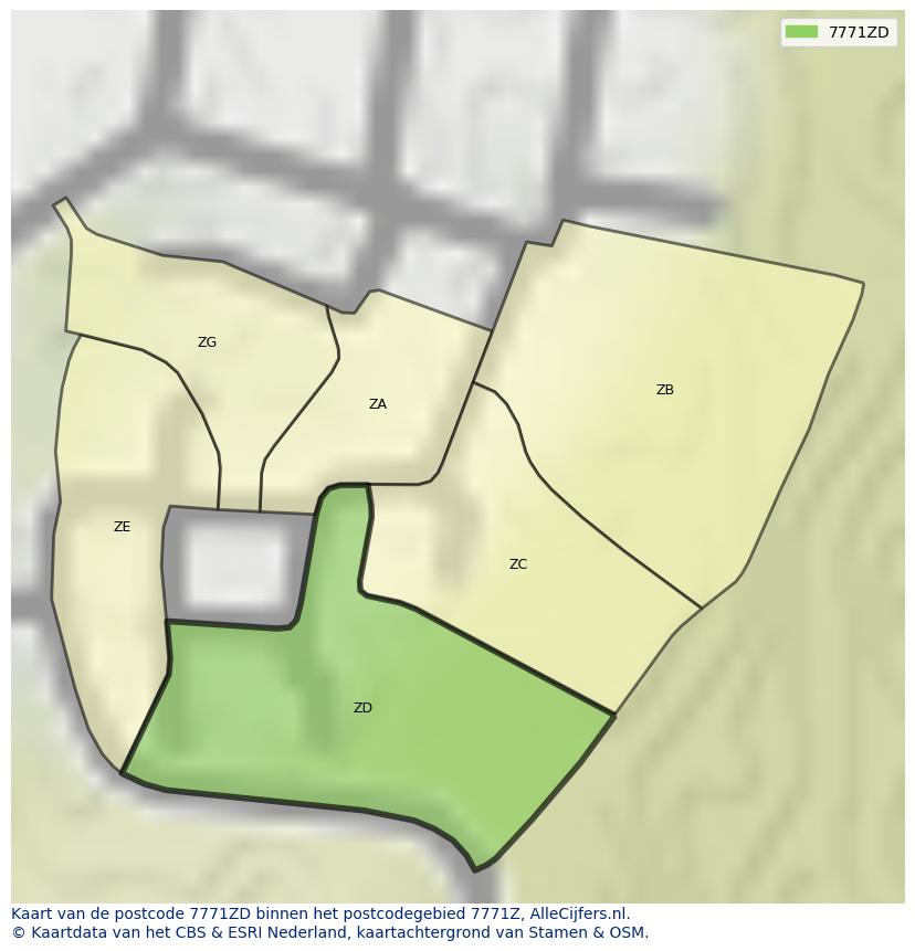 Afbeelding van het postcodegebied 7771 ZD op de kaart.