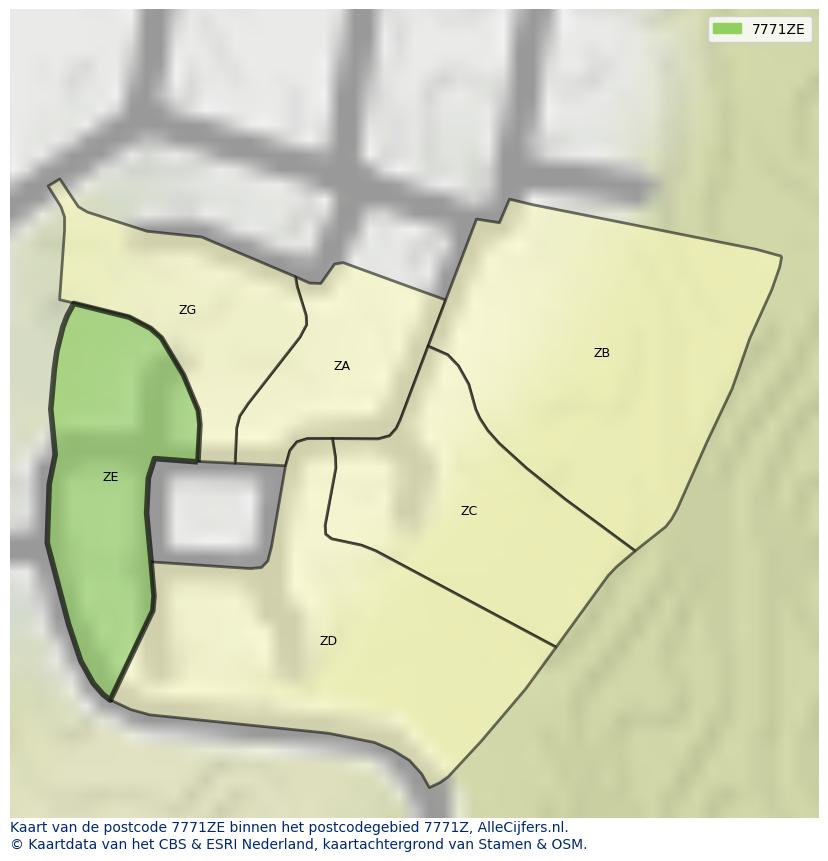 Afbeelding van het postcodegebied 7771 ZE op de kaart.