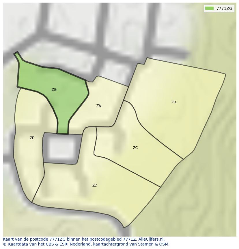 Afbeelding van het postcodegebied 7771 ZG op de kaart.