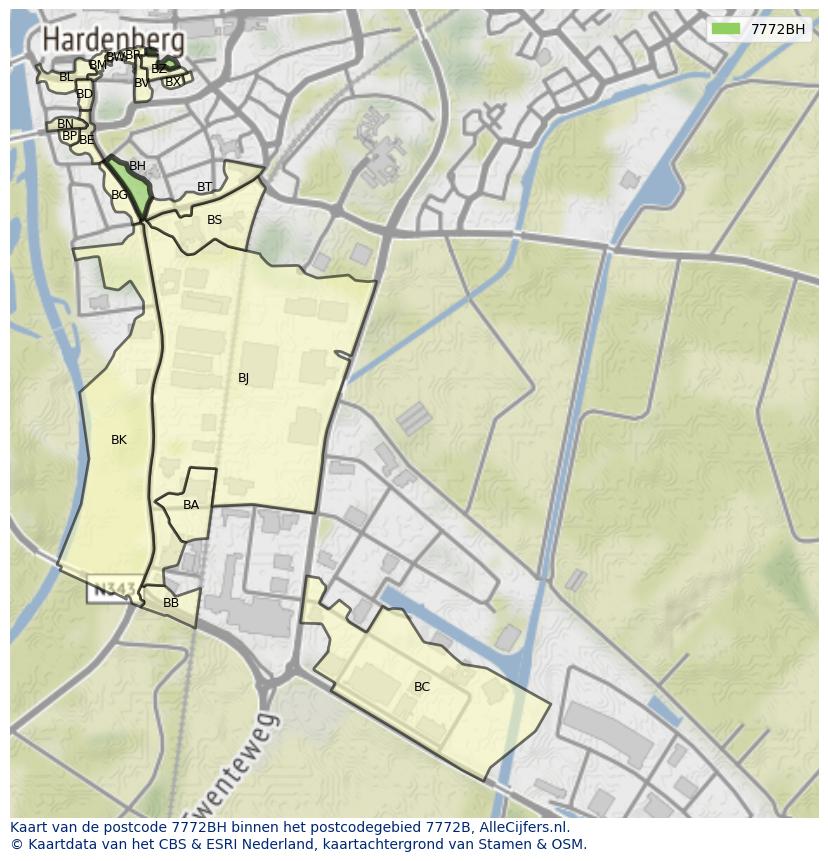 Afbeelding van het postcodegebied 7772 BH op de kaart.