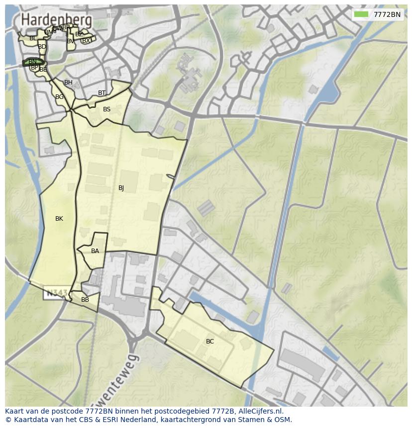 Afbeelding van het postcodegebied 7772 BN op de kaart.