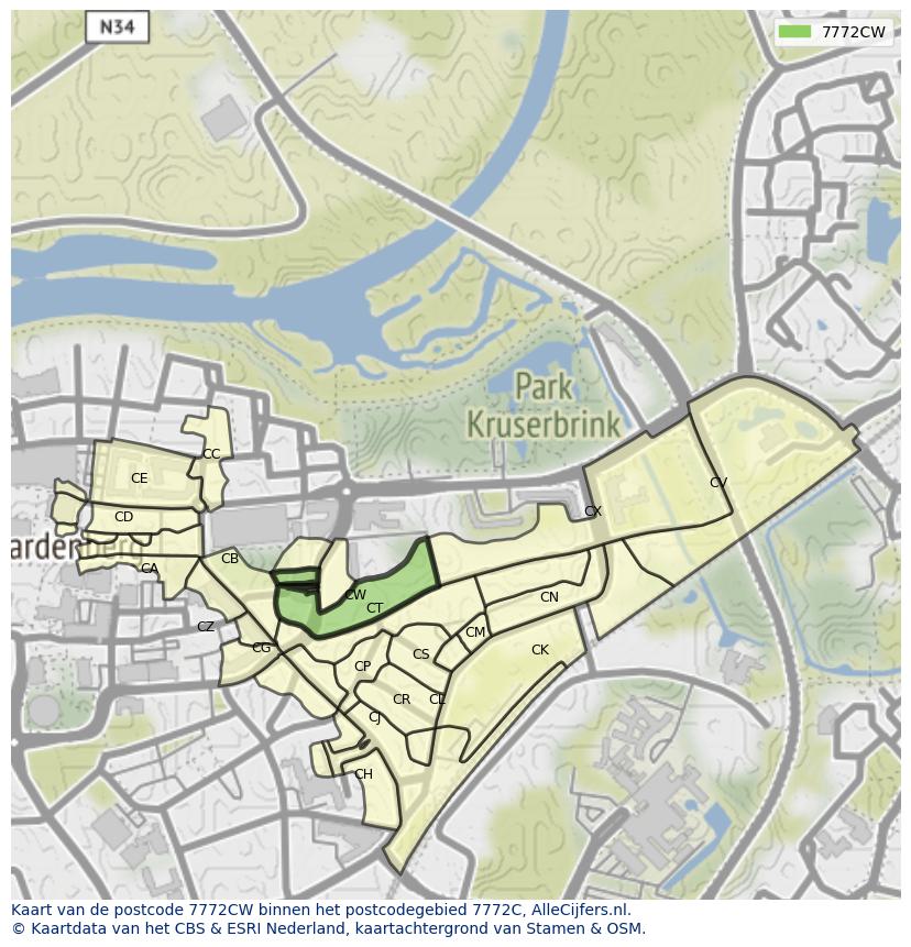 Afbeelding van het postcodegebied 7772 CW op de kaart.