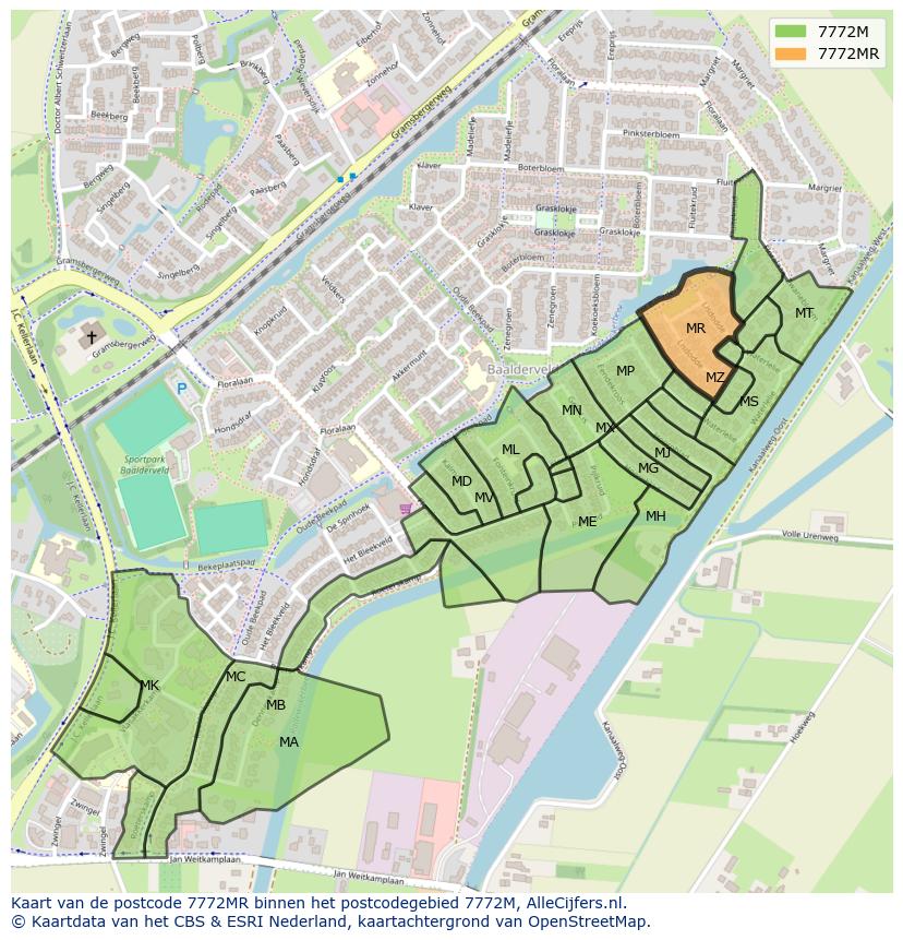 Afbeelding van het postcodegebied 7772 MR op de kaart.