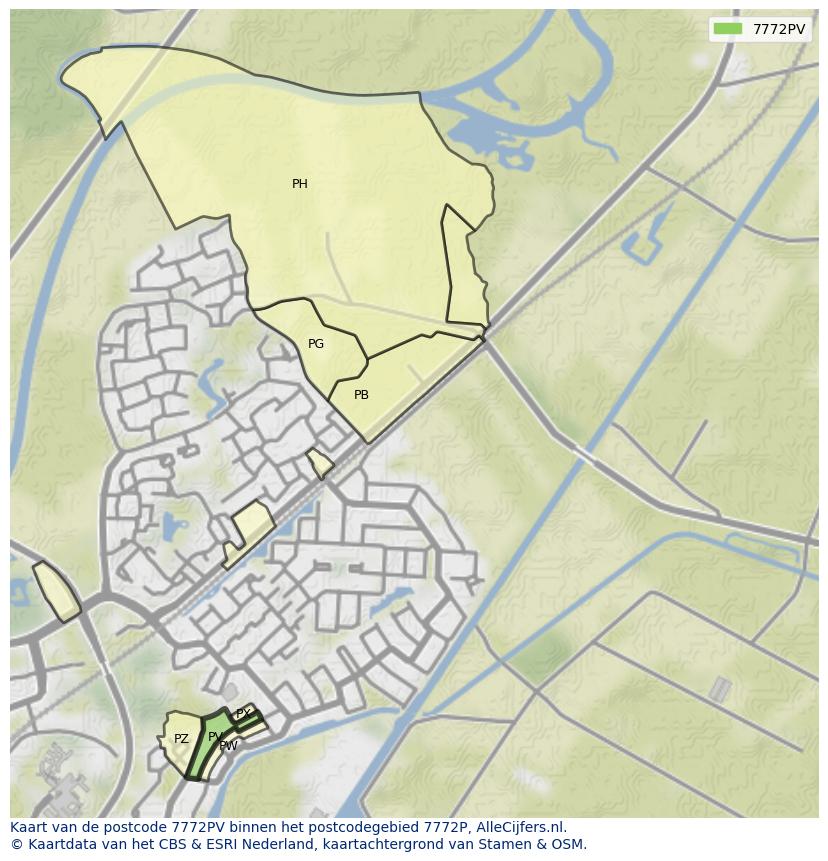 Afbeelding van het postcodegebied 7772 PV op de kaart.