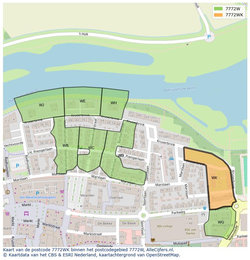 Afbeelding van het postcodegebied 7772 WK op de kaart.