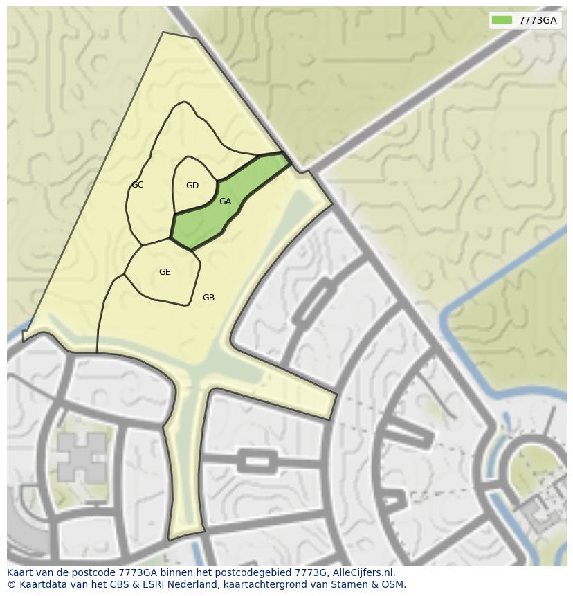 Afbeelding van het postcodegebied 7773 GA op de kaart.