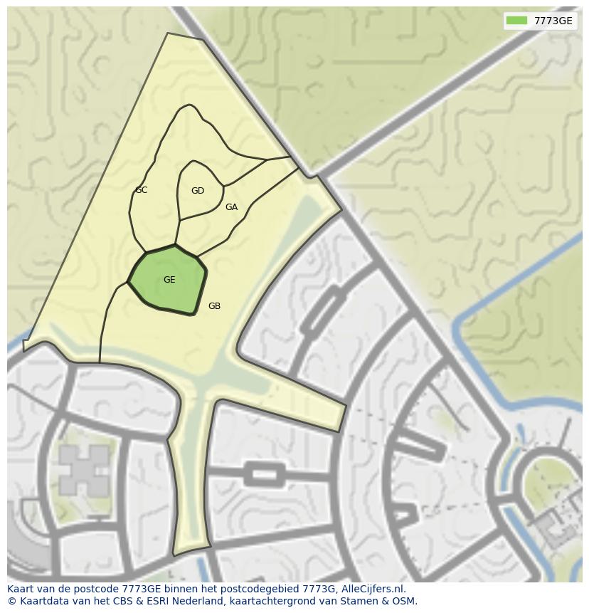 Afbeelding van het postcodegebied 7773 GE op de kaart.
