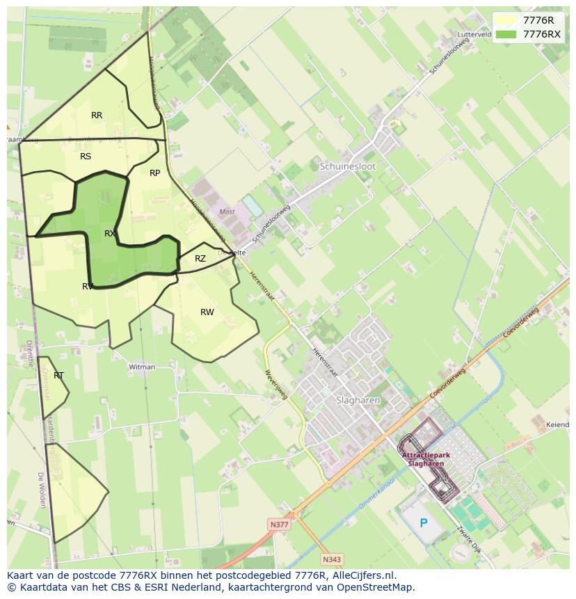 Afbeelding van het postcodegebied 7776 RX op de kaart.