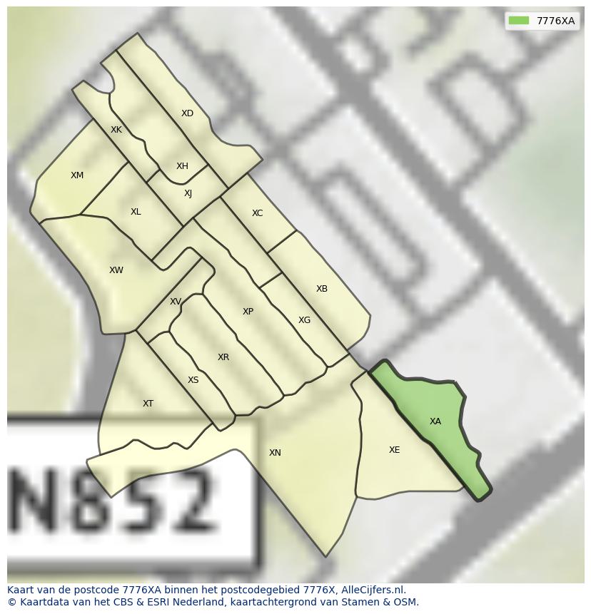 Afbeelding van het postcodegebied 7776 XA op de kaart.