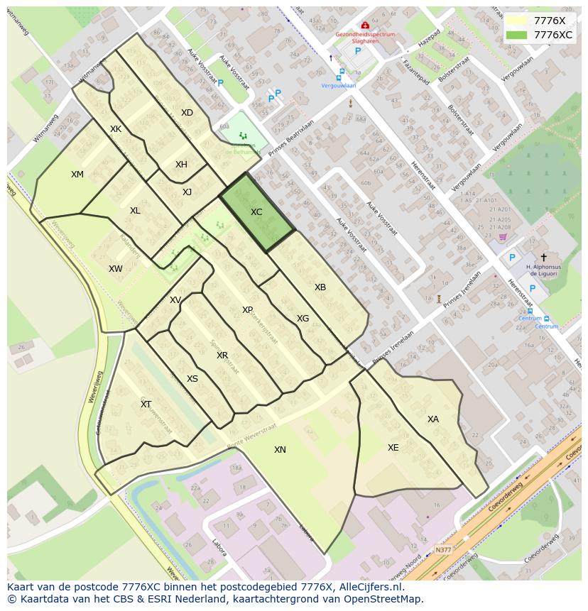 Afbeelding van het postcodegebied 7776 XC op de kaart.