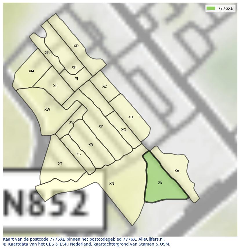 Afbeelding van het postcodegebied 7776 XE op de kaart.