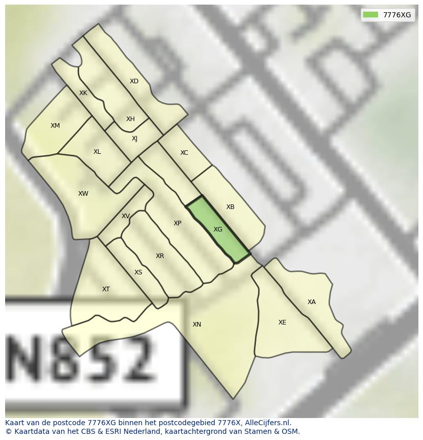 Afbeelding van het postcodegebied 7776 XG op de kaart.