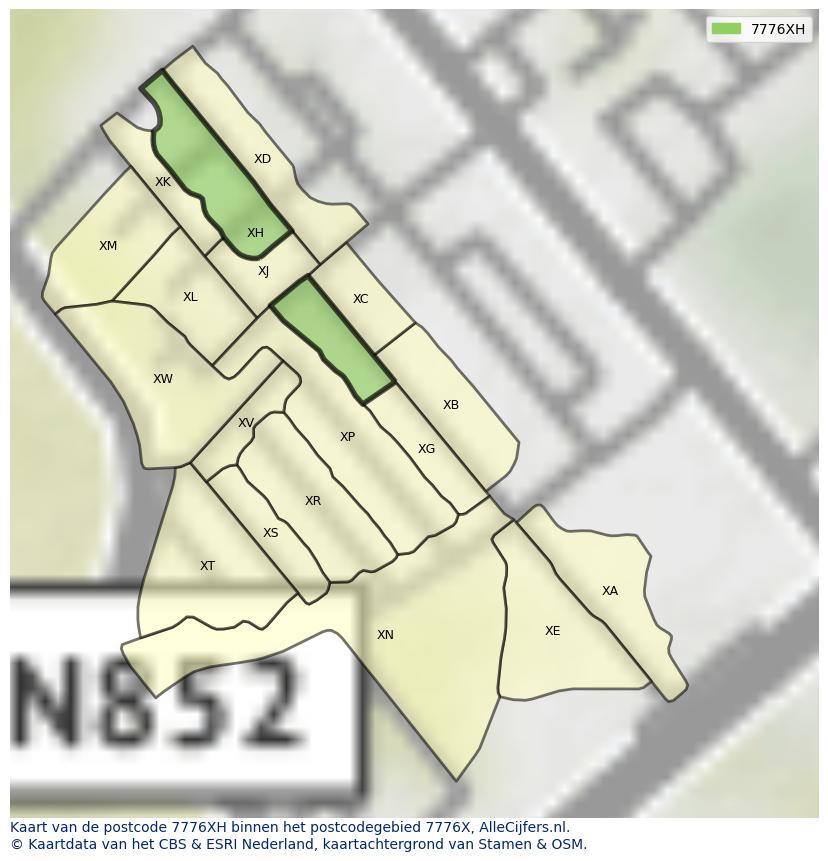 Afbeelding van het postcodegebied 7776 XH op de kaart.