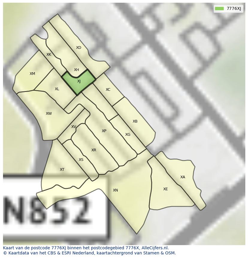 Afbeelding van het postcodegebied 7776 XJ op de kaart.