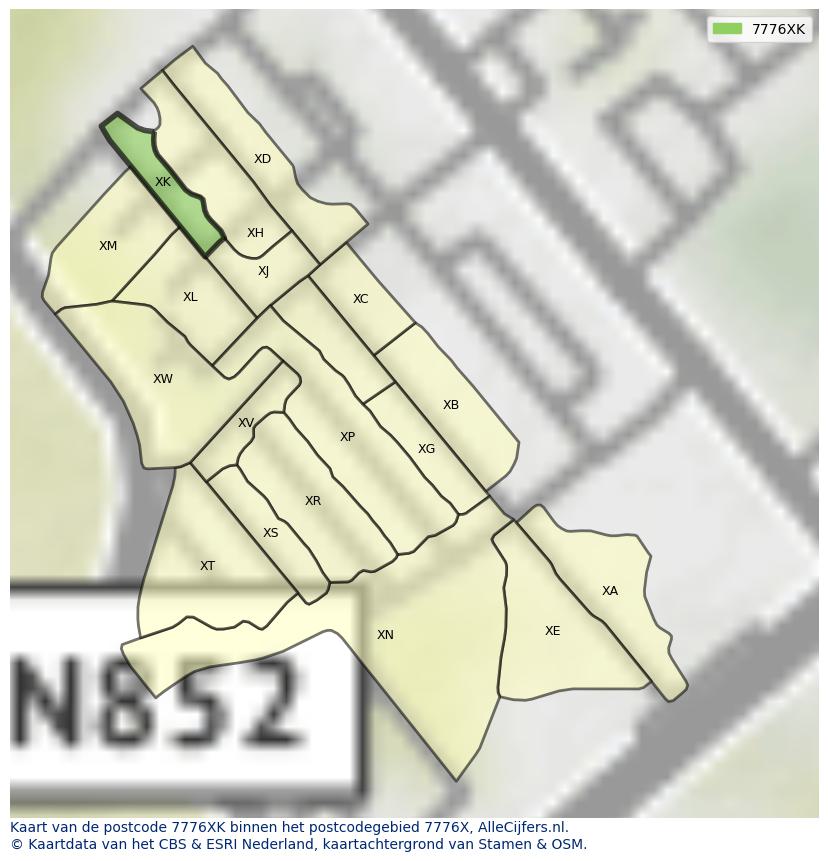 Afbeelding van het postcodegebied 7776 XK op de kaart.