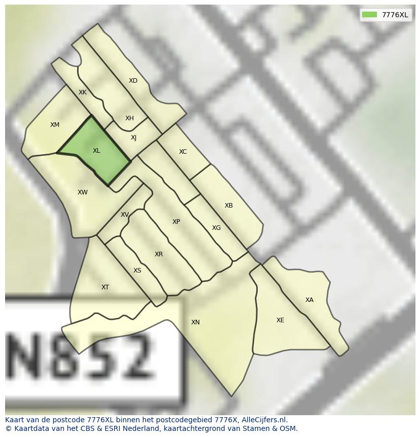 Afbeelding van het postcodegebied 7776 XL op de kaart.