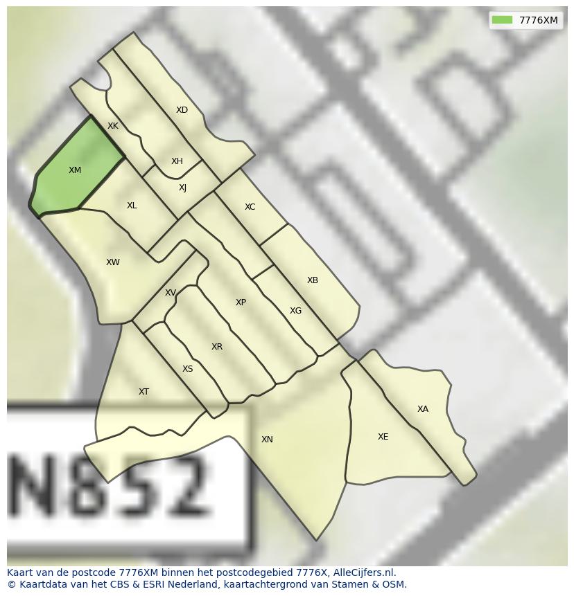 Afbeelding van het postcodegebied 7776 XM op de kaart.