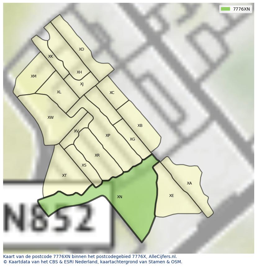 Afbeelding van het postcodegebied 7776 XN op de kaart.