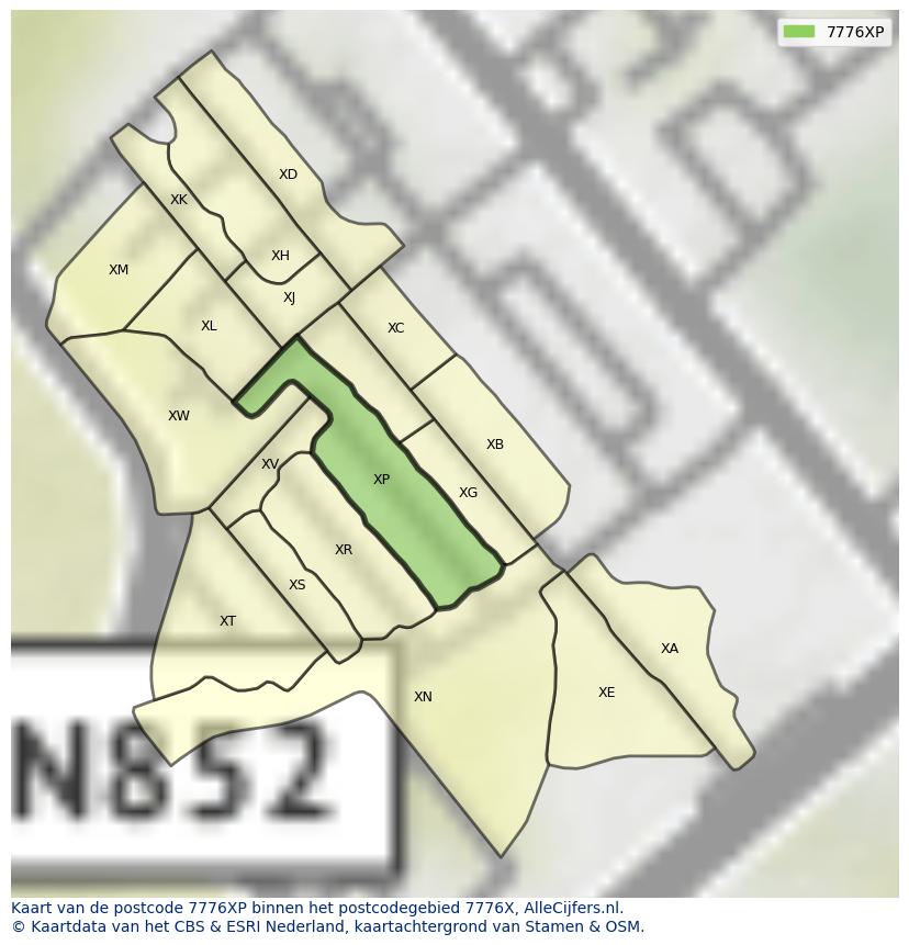 Afbeelding van het postcodegebied 7776 XP op de kaart.