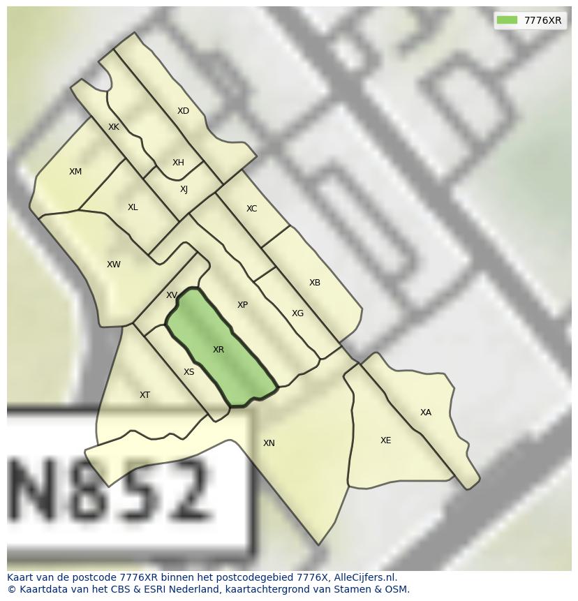 Afbeelding van het postcodegebied 7776 XR op de kaart.