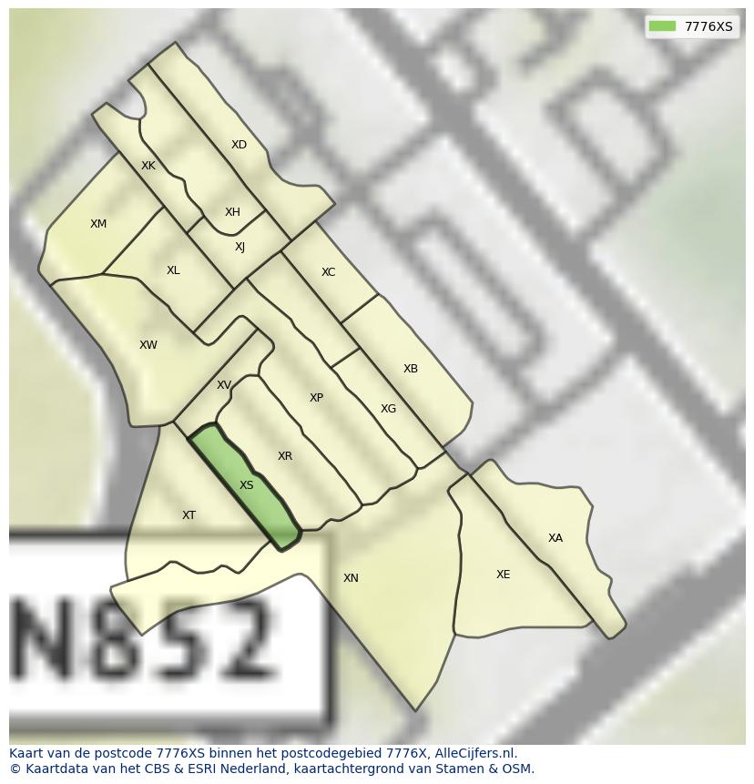 Afbeelding van het postcodegebied 7776 XS op de kaart.