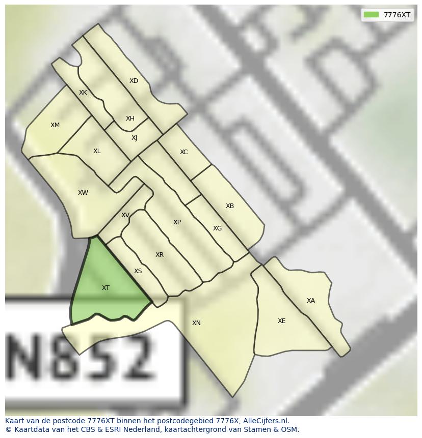 Afbeelding van het postcodegebied 7776 XT op de kaart.